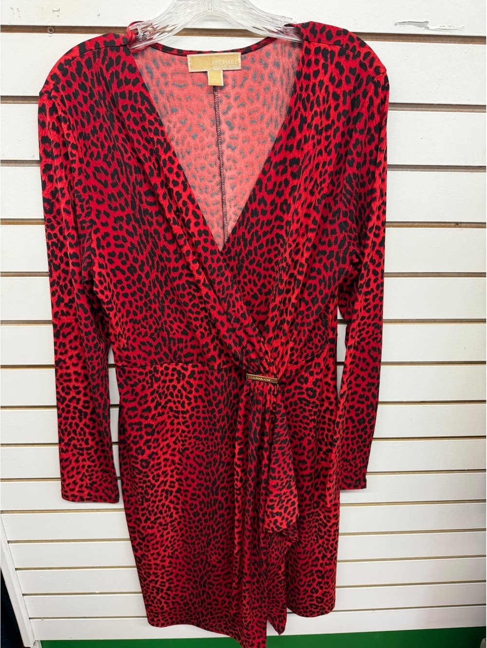 MICHAEL Michael Kors Large Red Black Leopard Print Wrap Dress